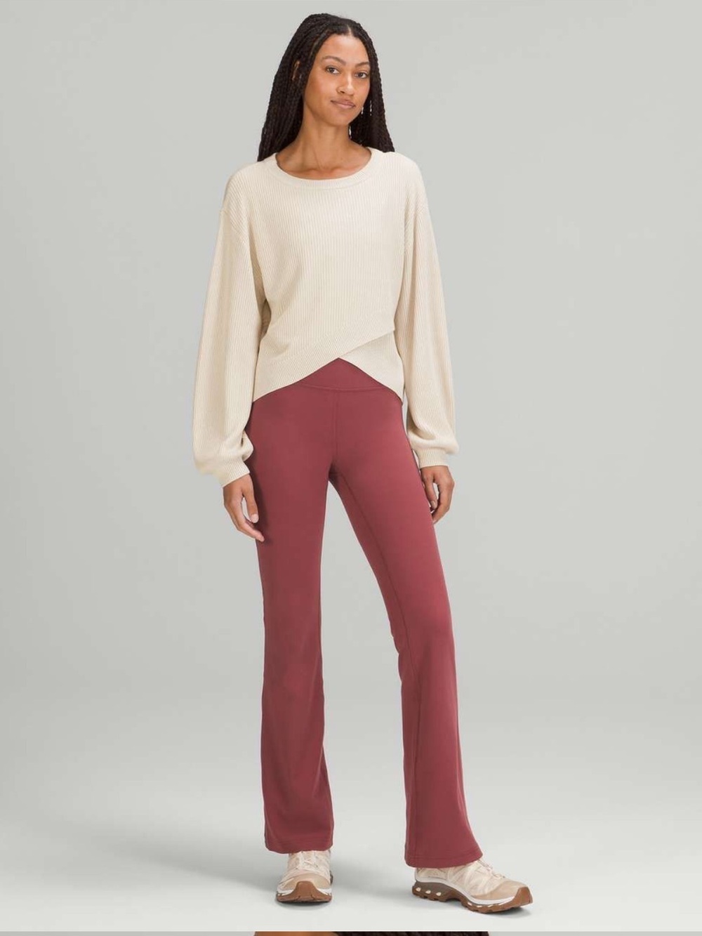 LULULEMON REVERSIBLE CROSSOVER WHITE OPAL SWEATER RIBBED KNIT PULLOVER SIZE 10 - Picture 6 of 15